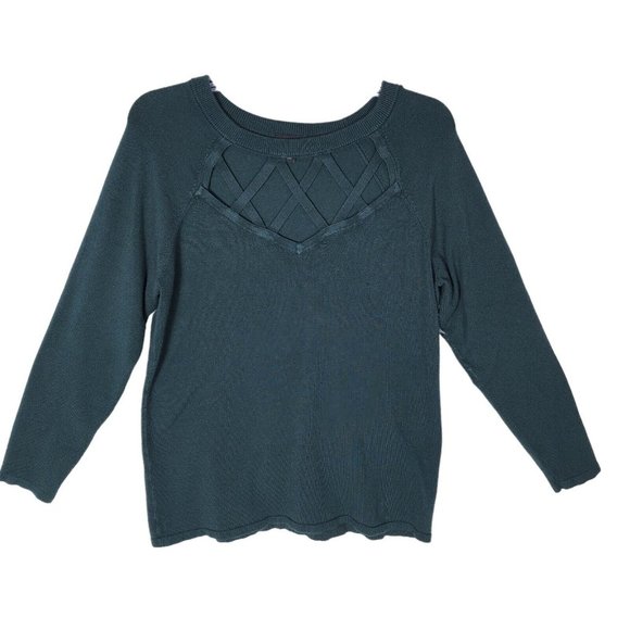 Torrid Women's Knit Lattice Cutout  Sweater Long Sleeve Size 1 Dark Green - Picture 1 of 9